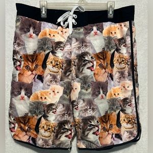Bioworld Men’s Kitty Cat Velcro Tie Closure Bathing Suit Swim Trunks Size 2XL